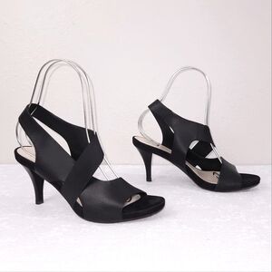 Aquatalia Black Leather Crisscross Slingback Sandals